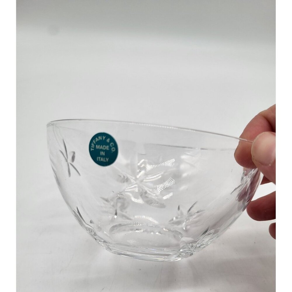 Tiffany & Co. 4 1/2" Crystal Cut Floral Star Art Glass Round Finger Bowl Italy - Picture 3 of 8